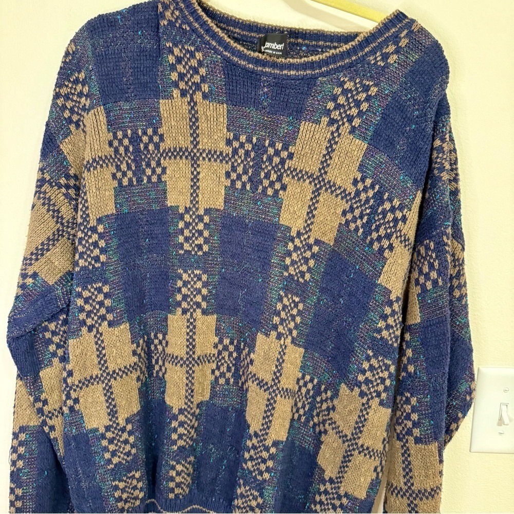 Vintage Tony Lambert 80s Abstract Sweater L |Made in USA Chunky Knit Cosby Style